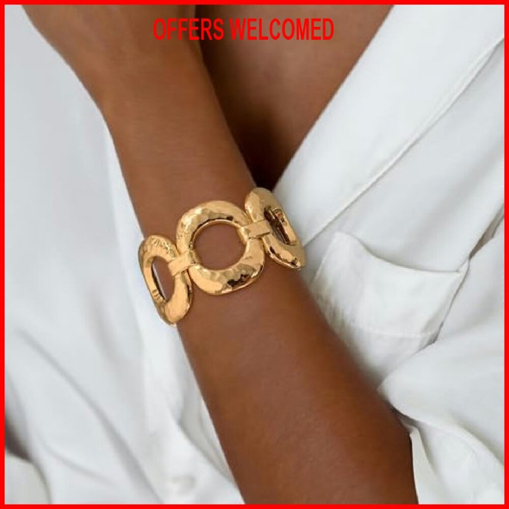 Chunky Gold Bangle Bracelet Statement Jewelry Bra… - image 4